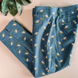 Ann Taylor Birds of Paradise Floral Print Devin Fit Cropped Pants